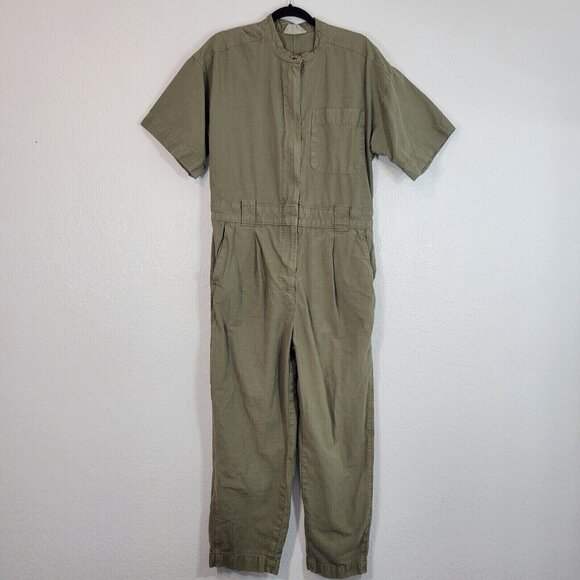 Everlane Women Size 12 Organic Cotton Jumpsuit Boiler Suit Green Short Sleeve - Picture 1 of 12